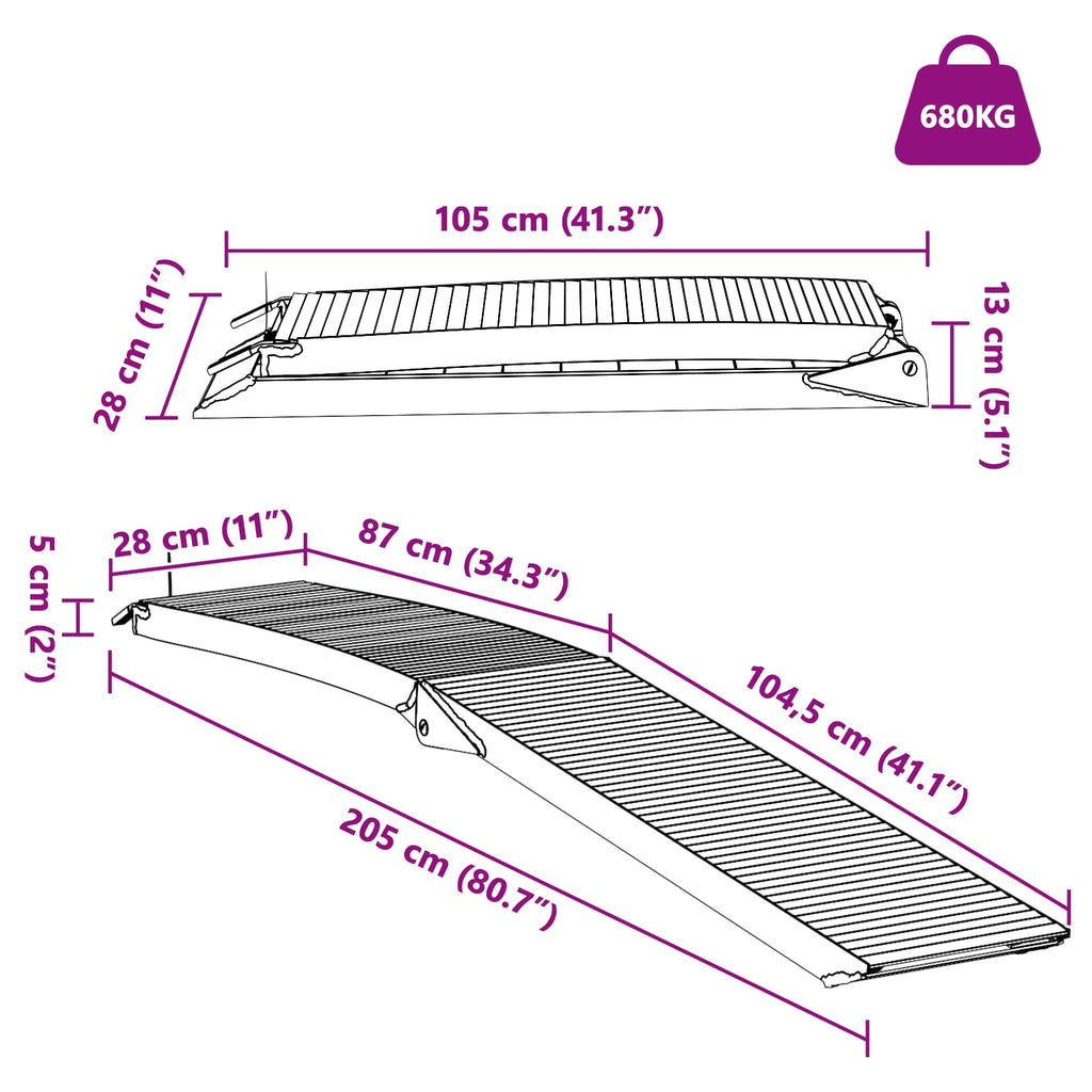 Motorradrampe 680 Kg 2 Pcs Silber 205 X 28 X 5 Cm Aluminium Grün