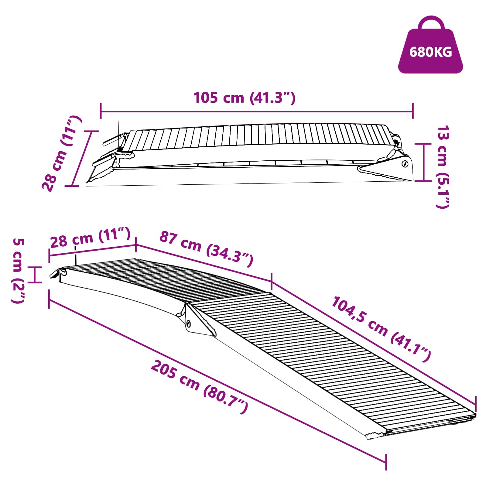 Motorradrampe 680 Kg 2 Pcs Silber 205 X 28 X 5 Cm Aluminium Grün