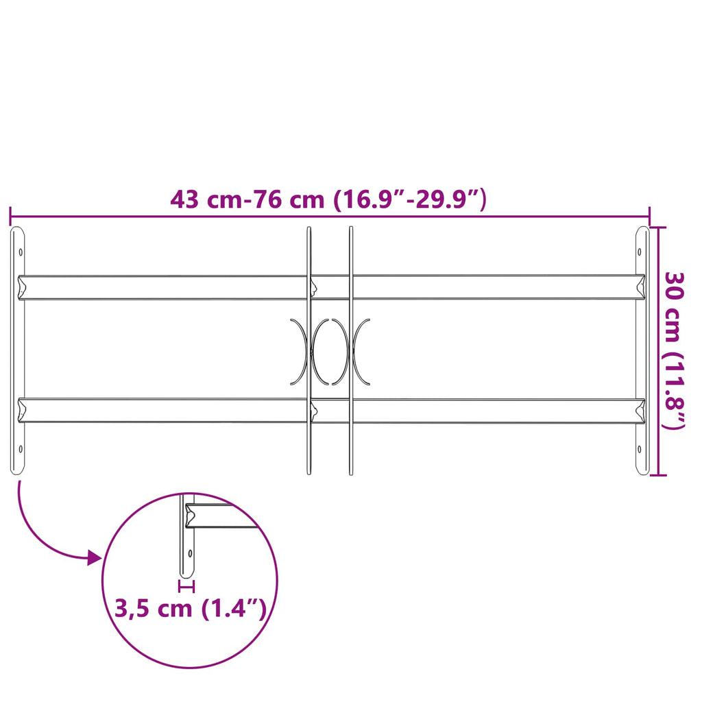 Fenstergitter Schwarz 76 X 30 Cm Pulverbeschichteter Stahl
