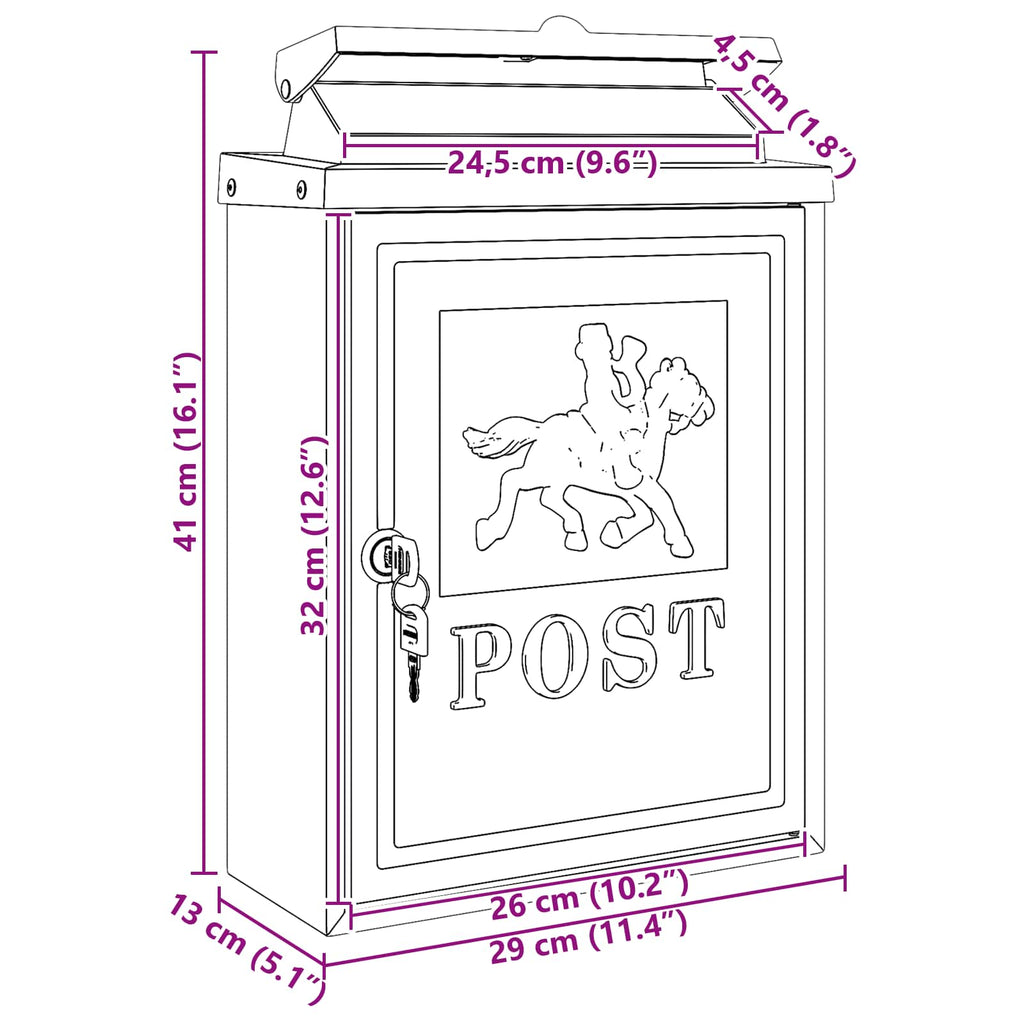 Wandmontierter Briefkasten 29 X 13 X 41 Cm Gussaluminium