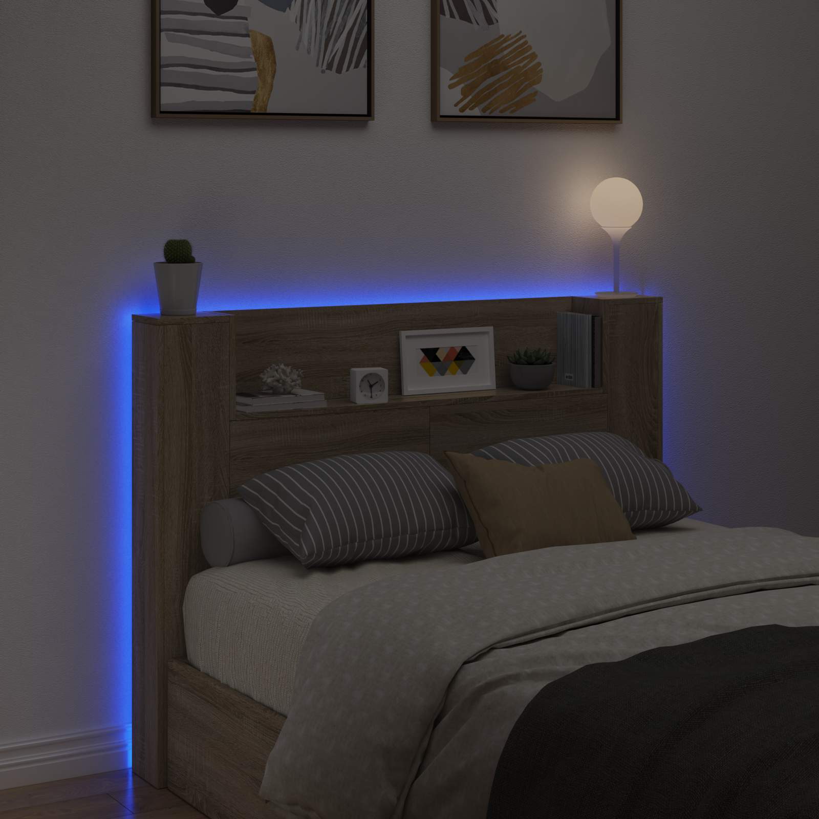 Kopfteil-Schrank Mit Led Mit Regal Sonoma 140 X 16,5 X 103,5 Cm