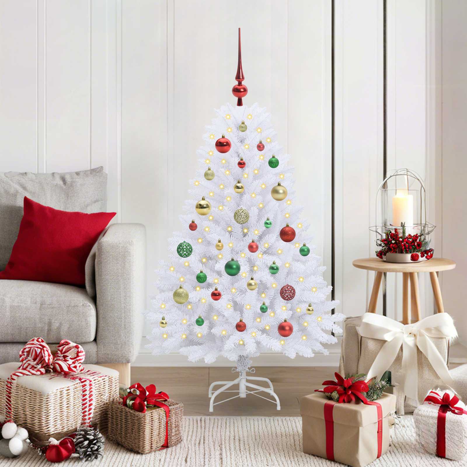 Künstlicher Klappbarer Weihnachtsbaum Weiß Pvc Und Stahl